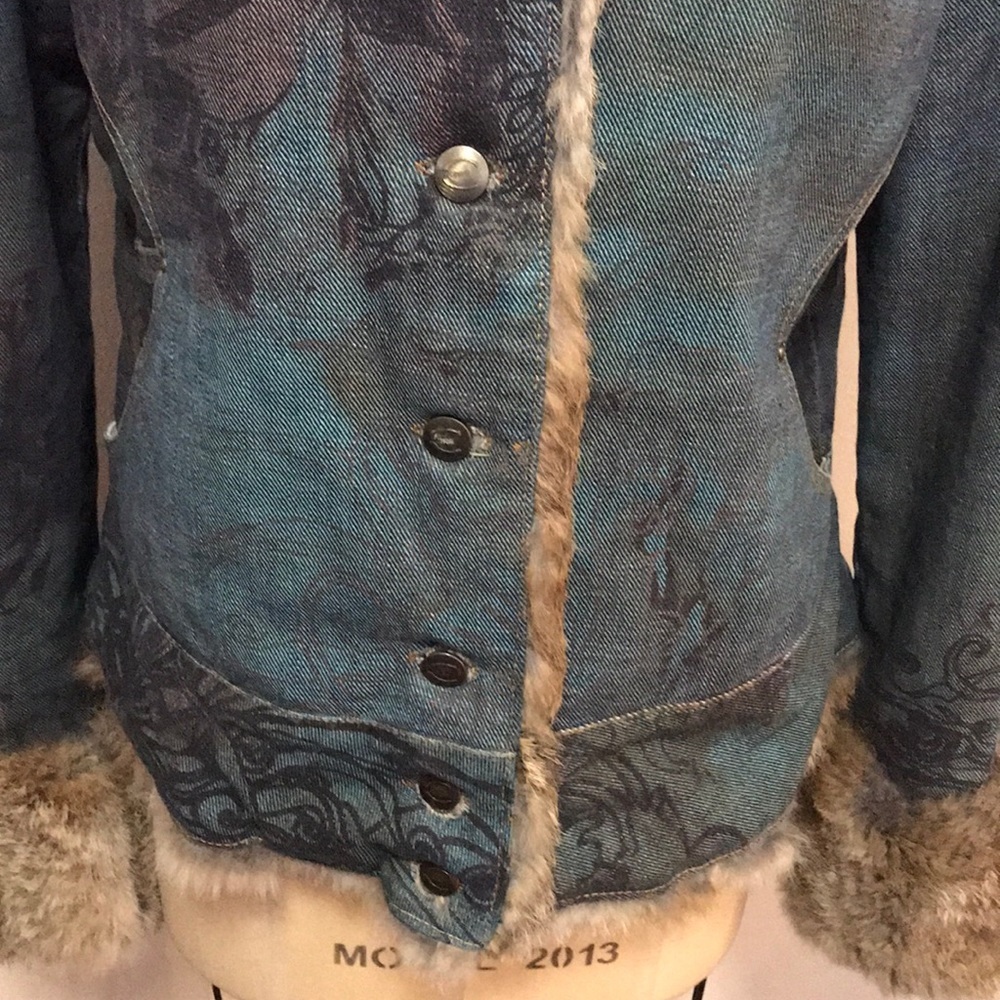 Roberto Cavalli Denim Rabbit Fur Lined Jacket - Picture 3 of 16